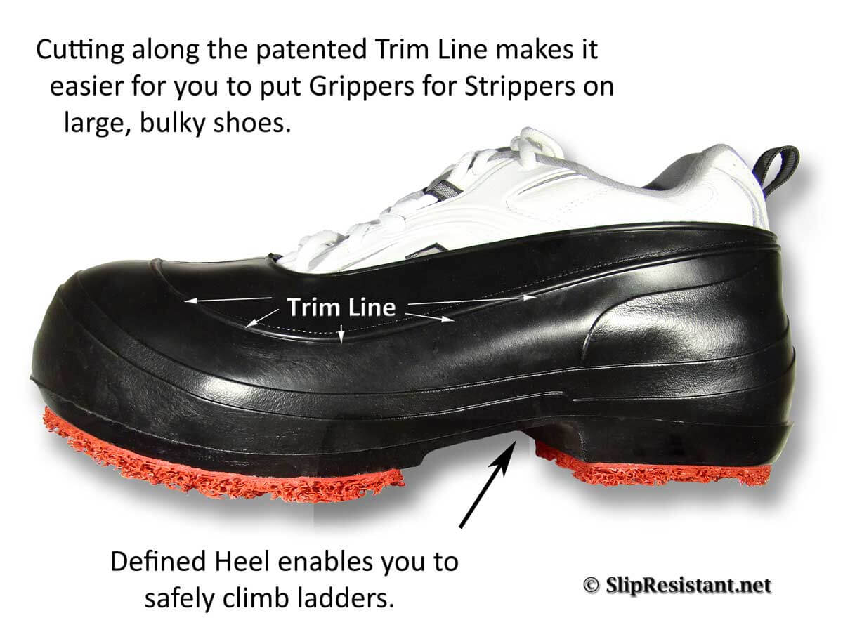 GRIPPERS FOR STRIPPERS Floor Stripping Boots Patented Trim Line and defined heel. 