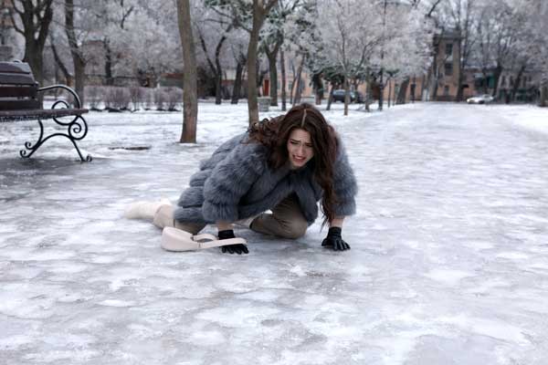 Woman Without Ice Cleats Falling on the Ice